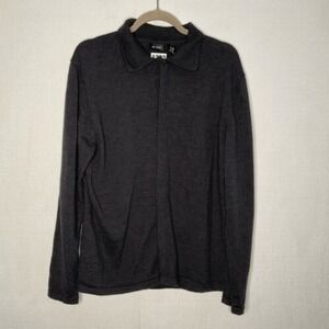 111 State Dark Gray Collared Button Front Cardigan Men L Hong‎ Kong Wool